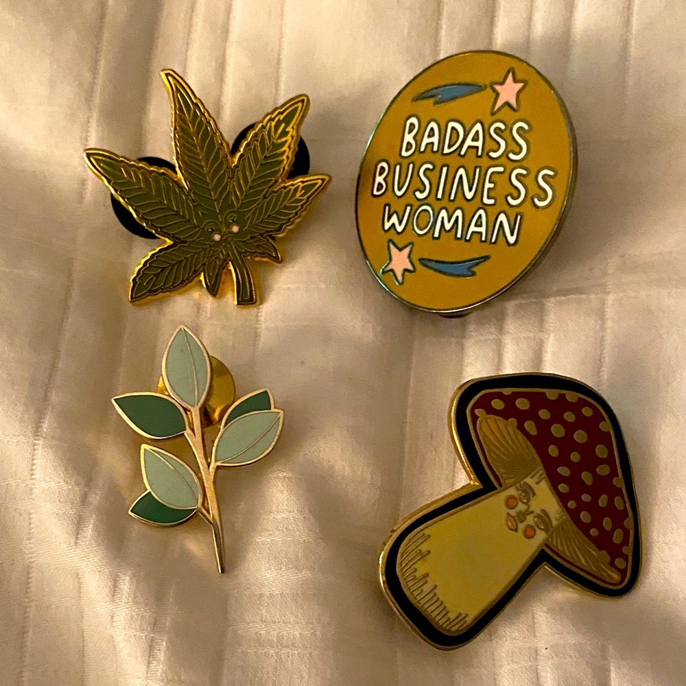 Gold and Green Leaf Enamel Pin Set